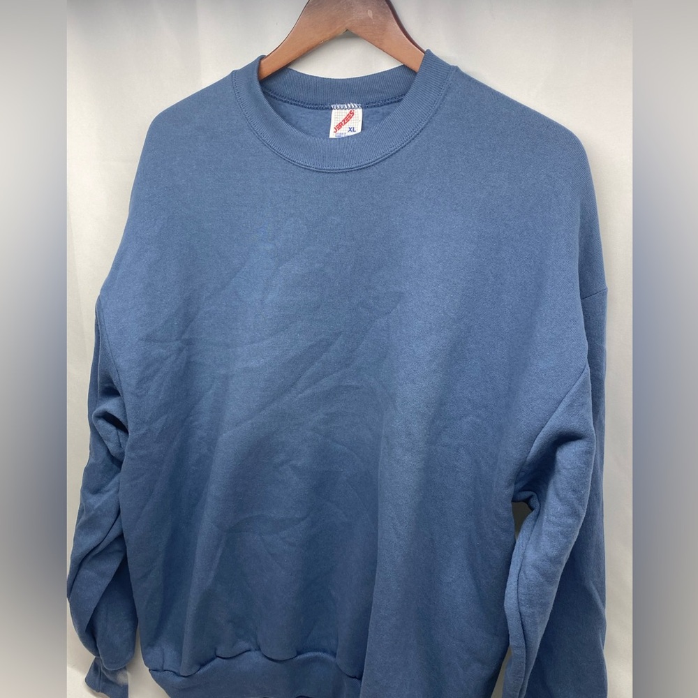 Vintage Jerzees Mens Blue Crewneck Sweatshirt Size XL Blank 90s Made In USA